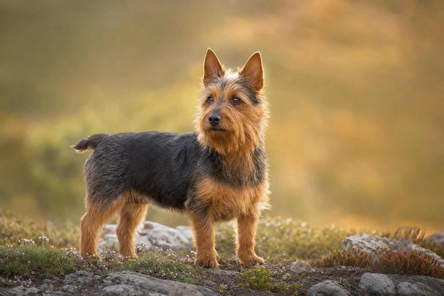 Terrier Australien (robe bleu et feu) adulte en extérieur