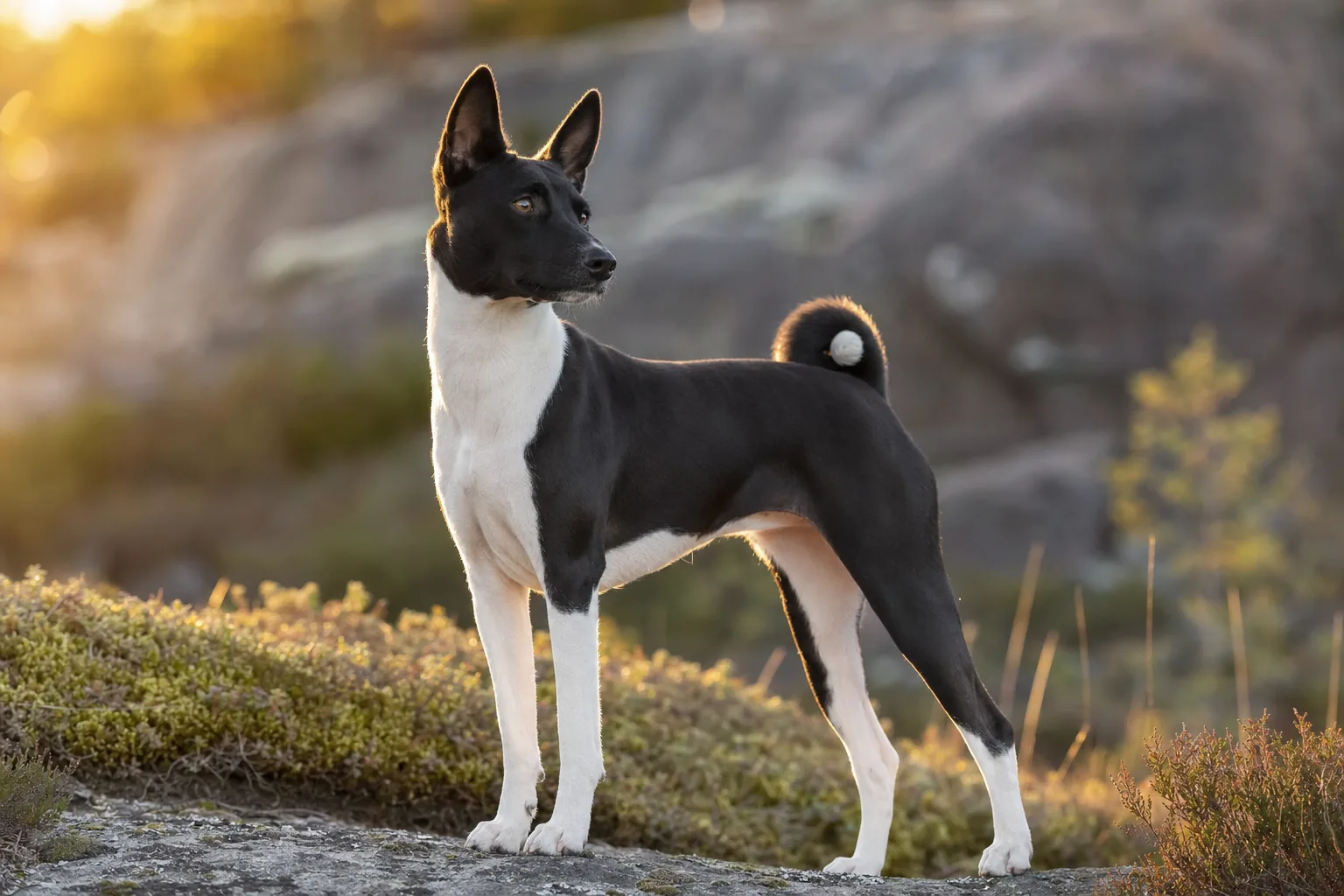 Basenji (robe noir et blanc) adulte en extérieur