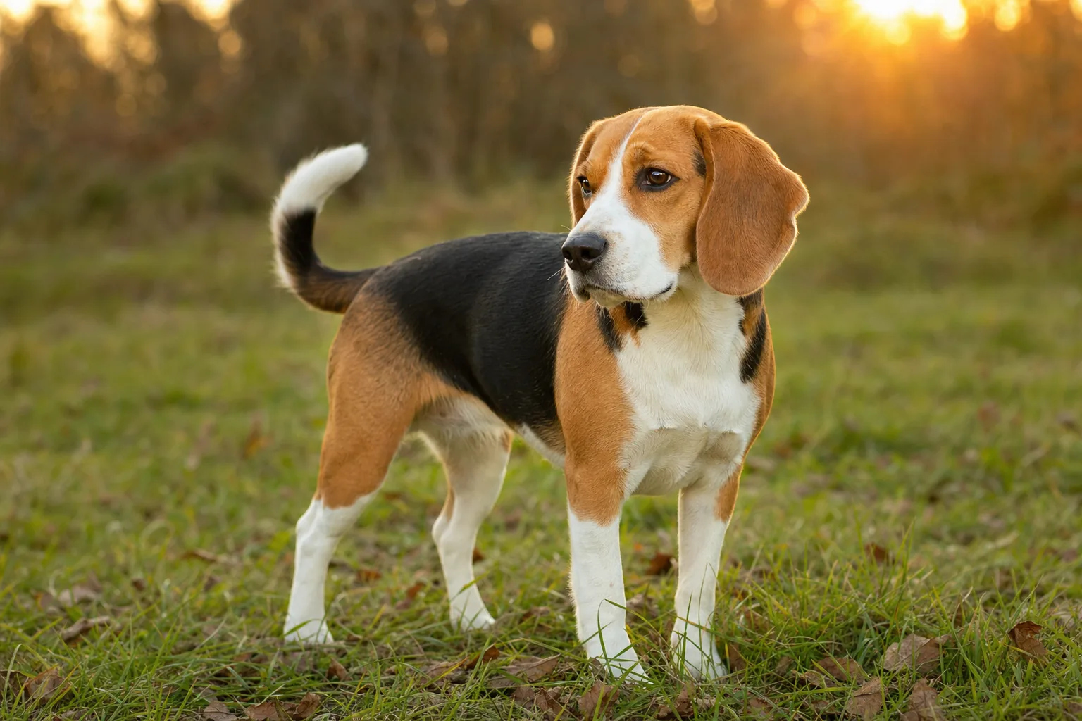 Beagle (robe tricolore (noir, blanc, feu)) adulte en extérieur