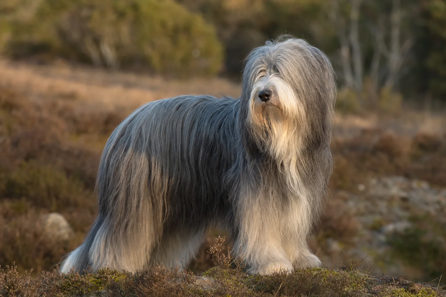 Bearded Collie (robe ardoise/gris) adulte en extérieur