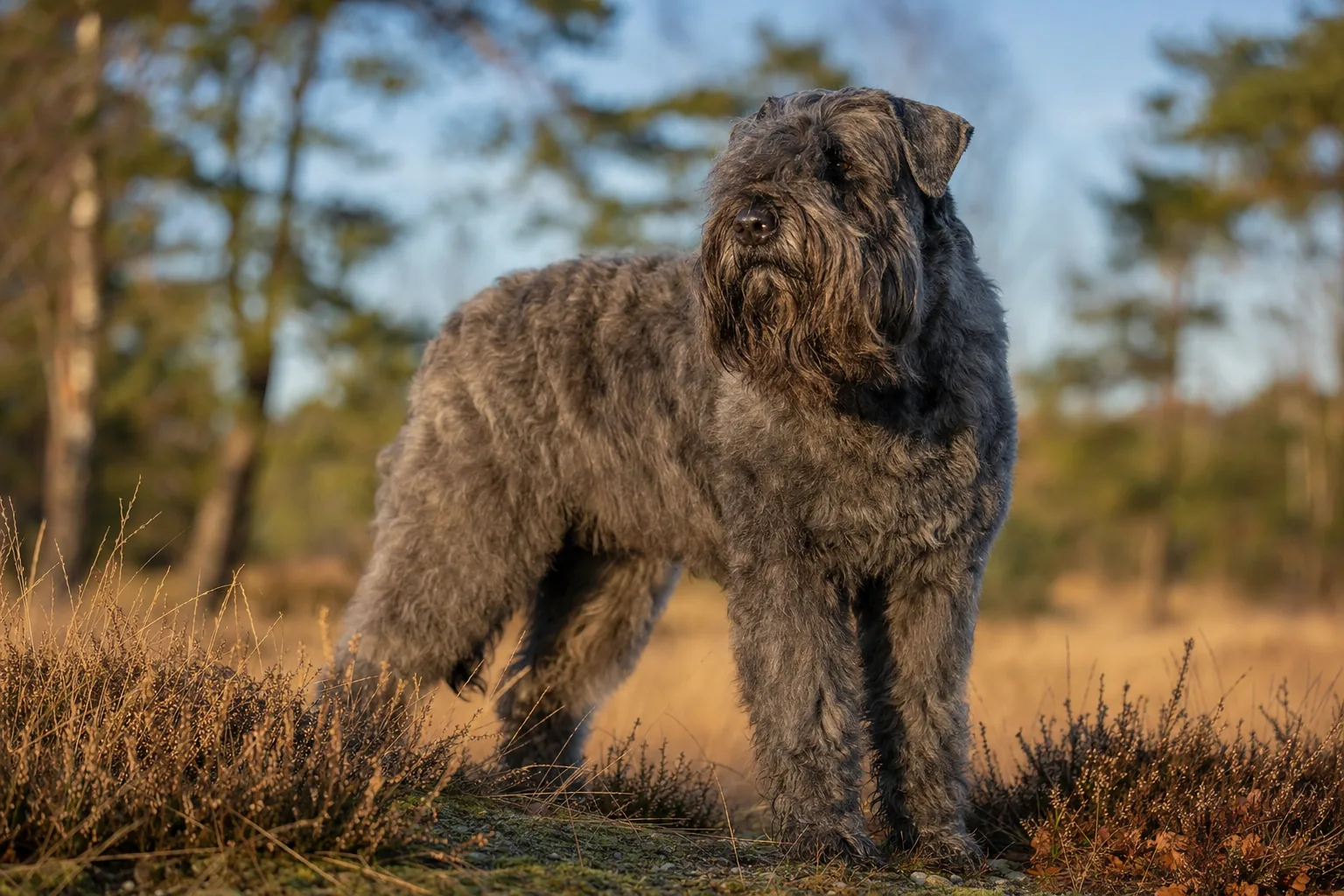 Bouvier des Flandres (robe gris) adulte en extérieur
