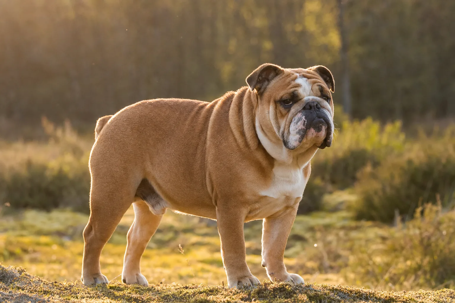 Bulldog Anglais (robe fauve) adulte en extérieur