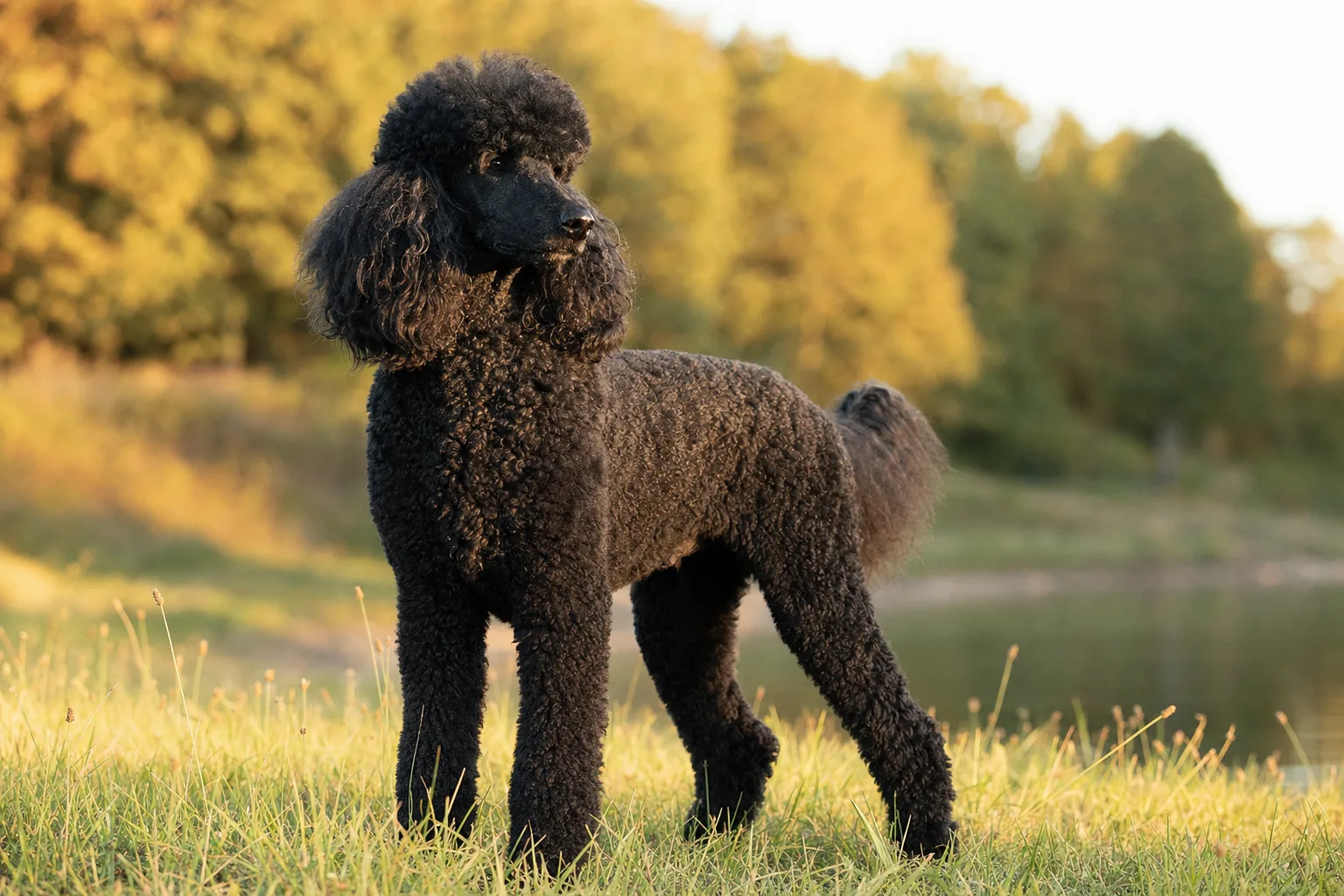Caniche (robe noir) adulte en extérieur
