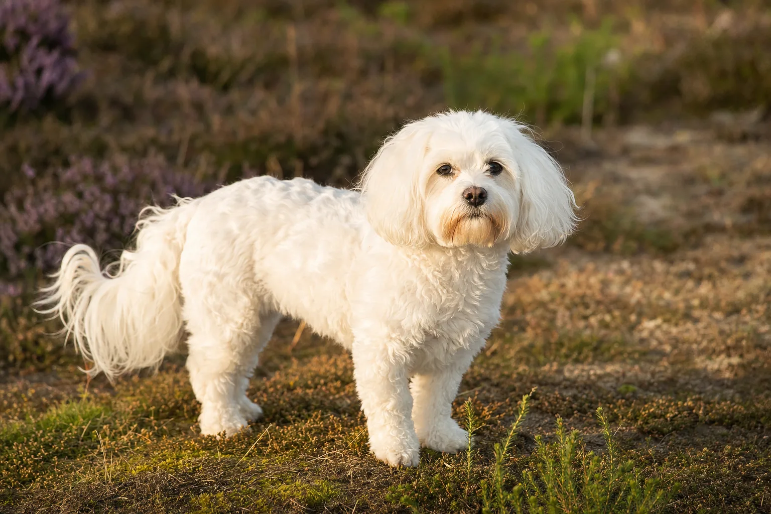 Cavachon (robe blanc) adulte en extérieur