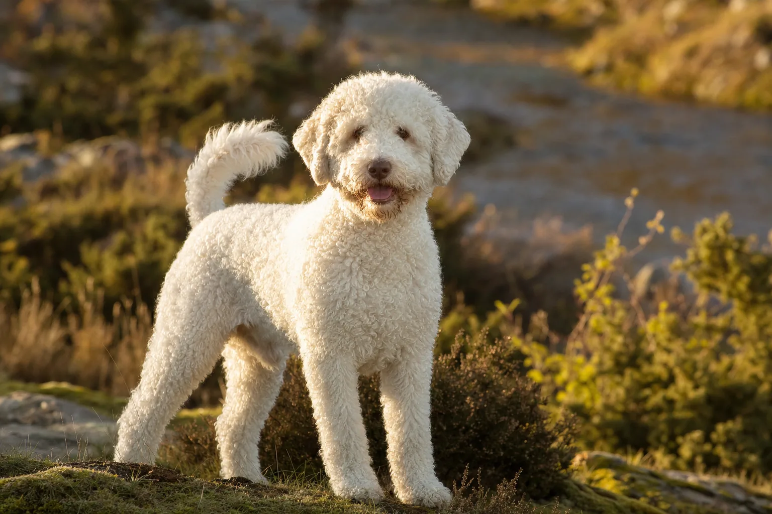 Chien d'Eau Espagnol (robe blanc) adulte en extérieur