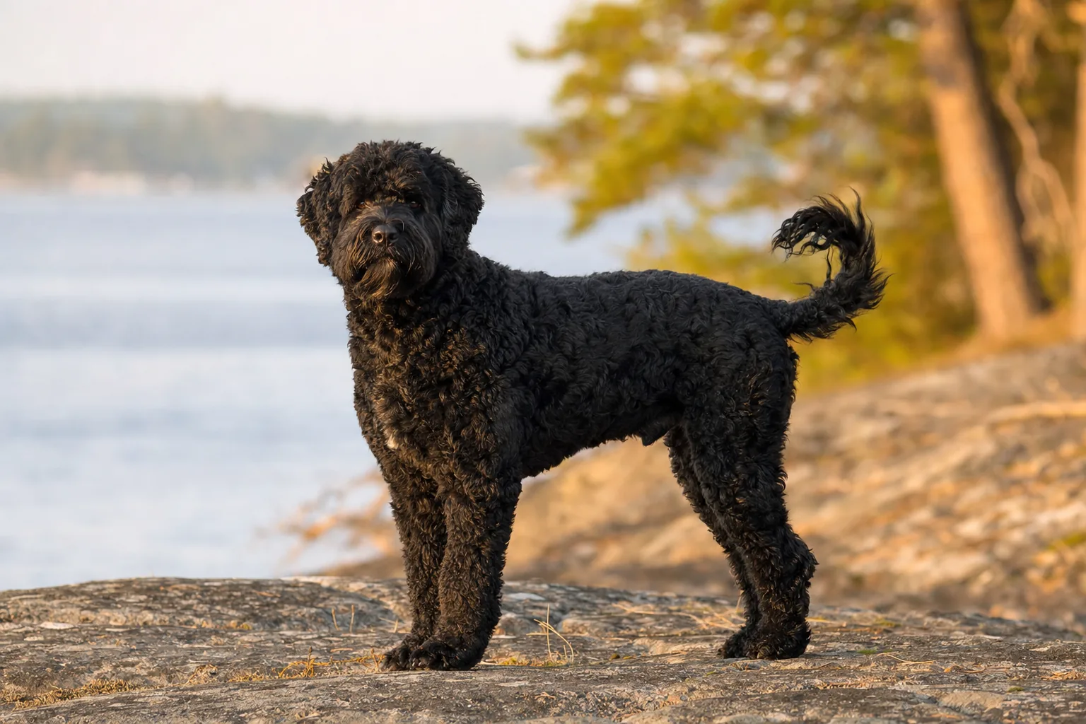 Chien d'Eau Portugais (robe noir) adulte en extérieur