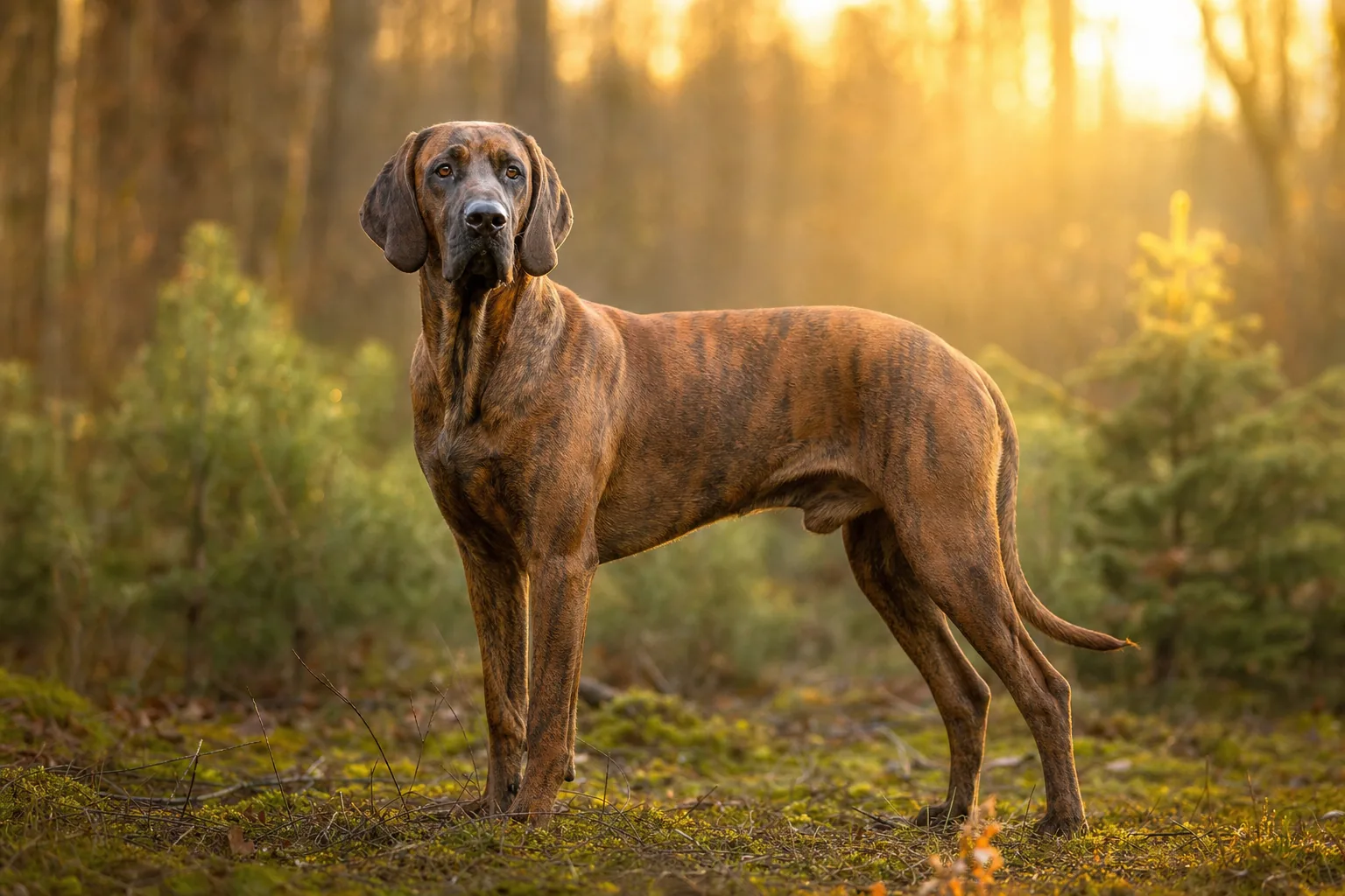 Chien de Rouge du Hanovre (robe bringé du fauve clair au brun foncé (rouge cerf bringé)) adulte en extérieur