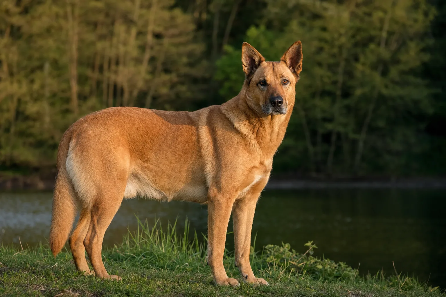 Chinook (robe fauve, du miel clair au roux doré) adulte en extérieur