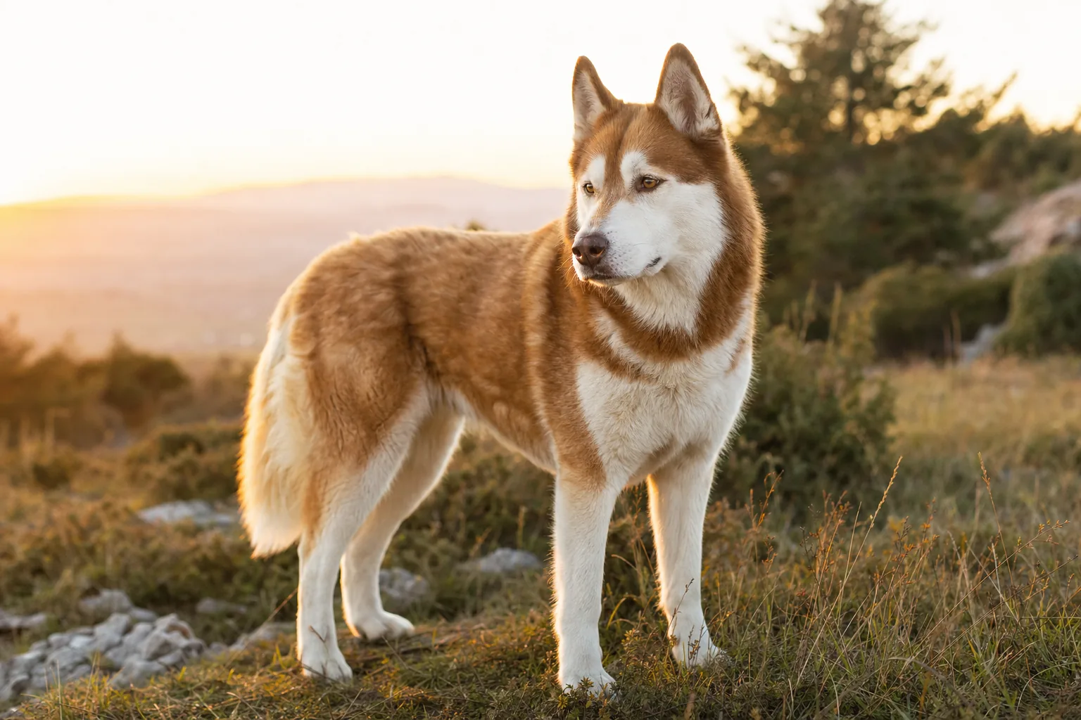 Chusky (robe roux) adulte en extérieur