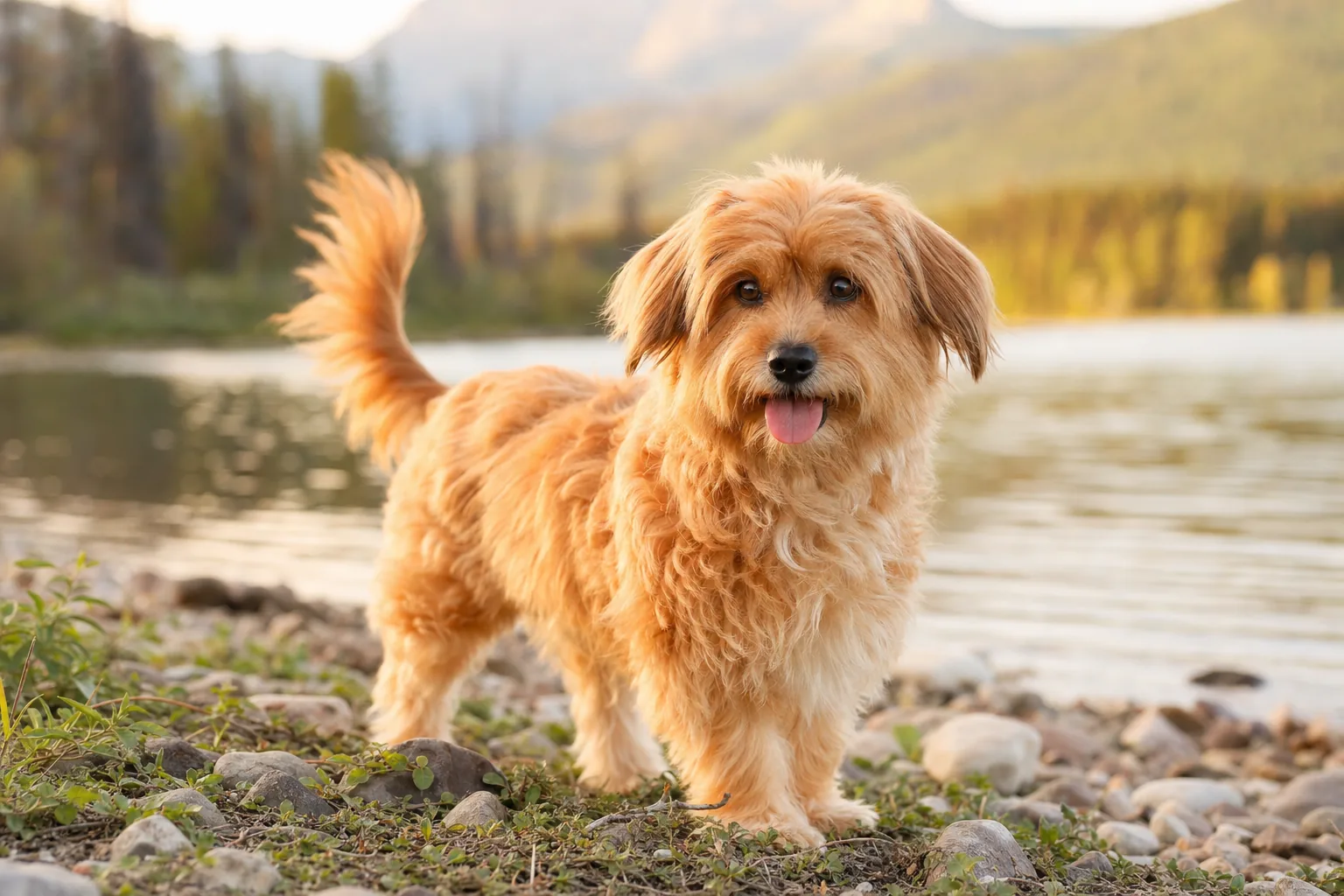 Corgipoo (robe fauve) adulte en extérieur