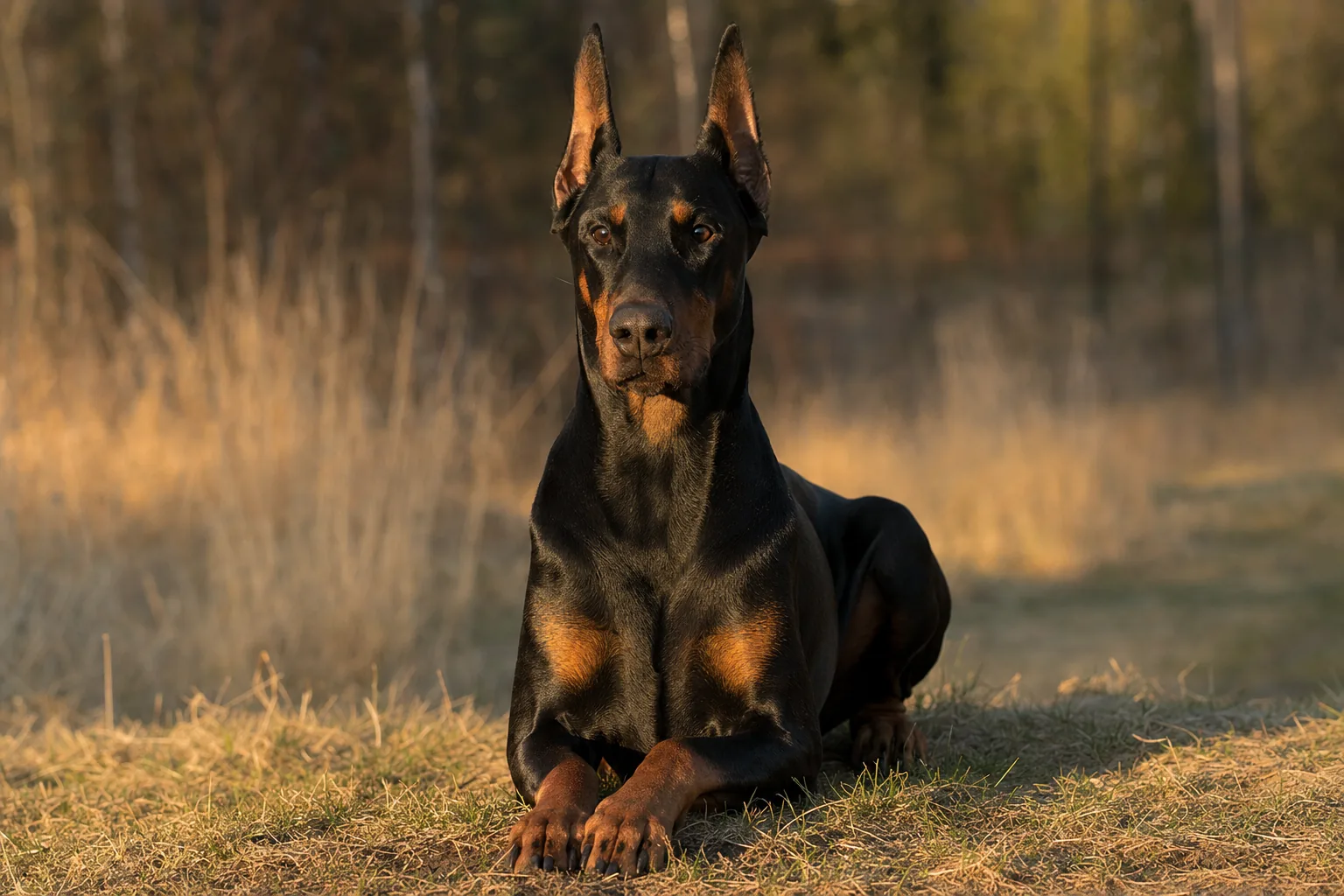 Dobermann (robe noir et feu) adulte en extérieur