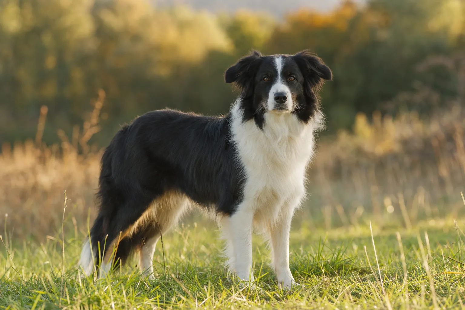 English Shepherd (robe noir et blanc) adulte en extérieur