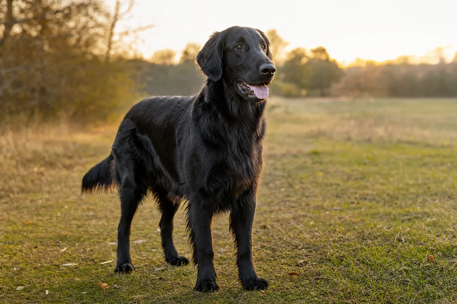 Flat-Coated Retriever (robe noir) adulte en extérieur