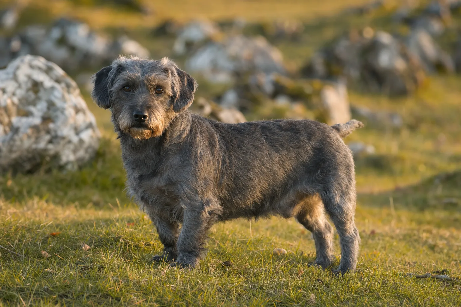 Glen of Imaal Terrier (robe bleu (du bleu au gris ardoise)) adulte en extérieur