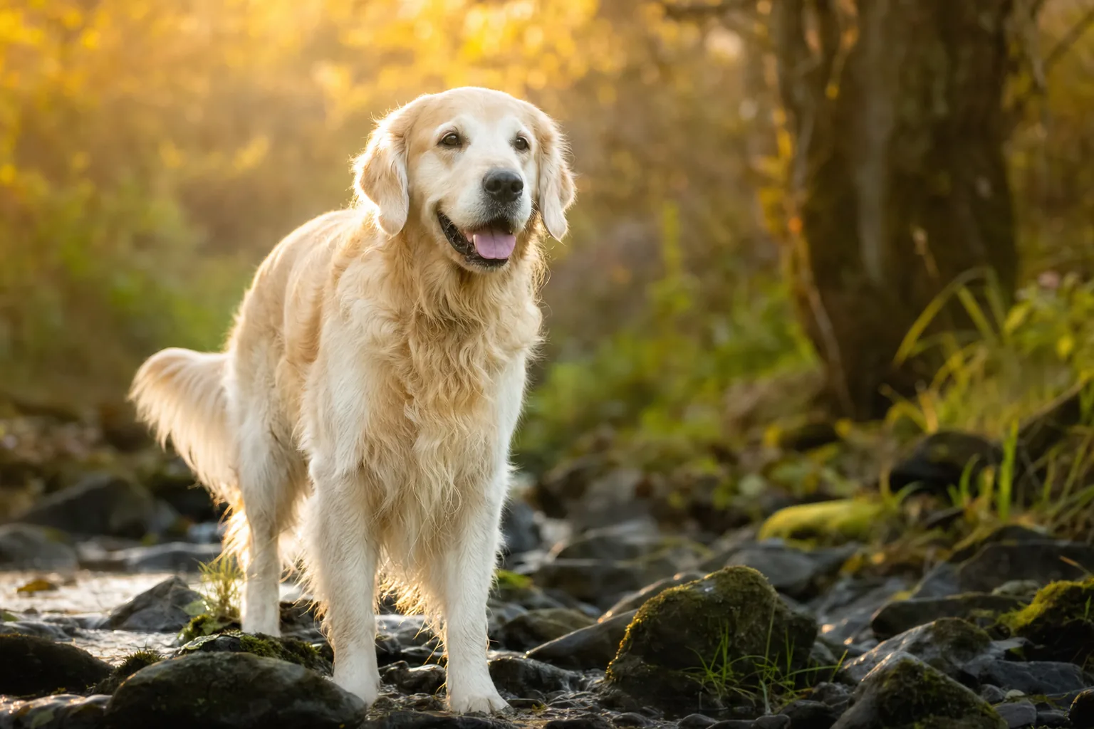 Golden retriever (robe crème) adulte en extérieur