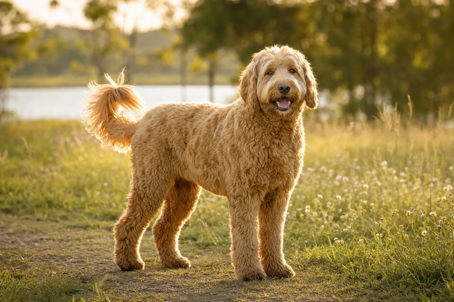 Goldendoodle (robe doré) adulte en extérieur