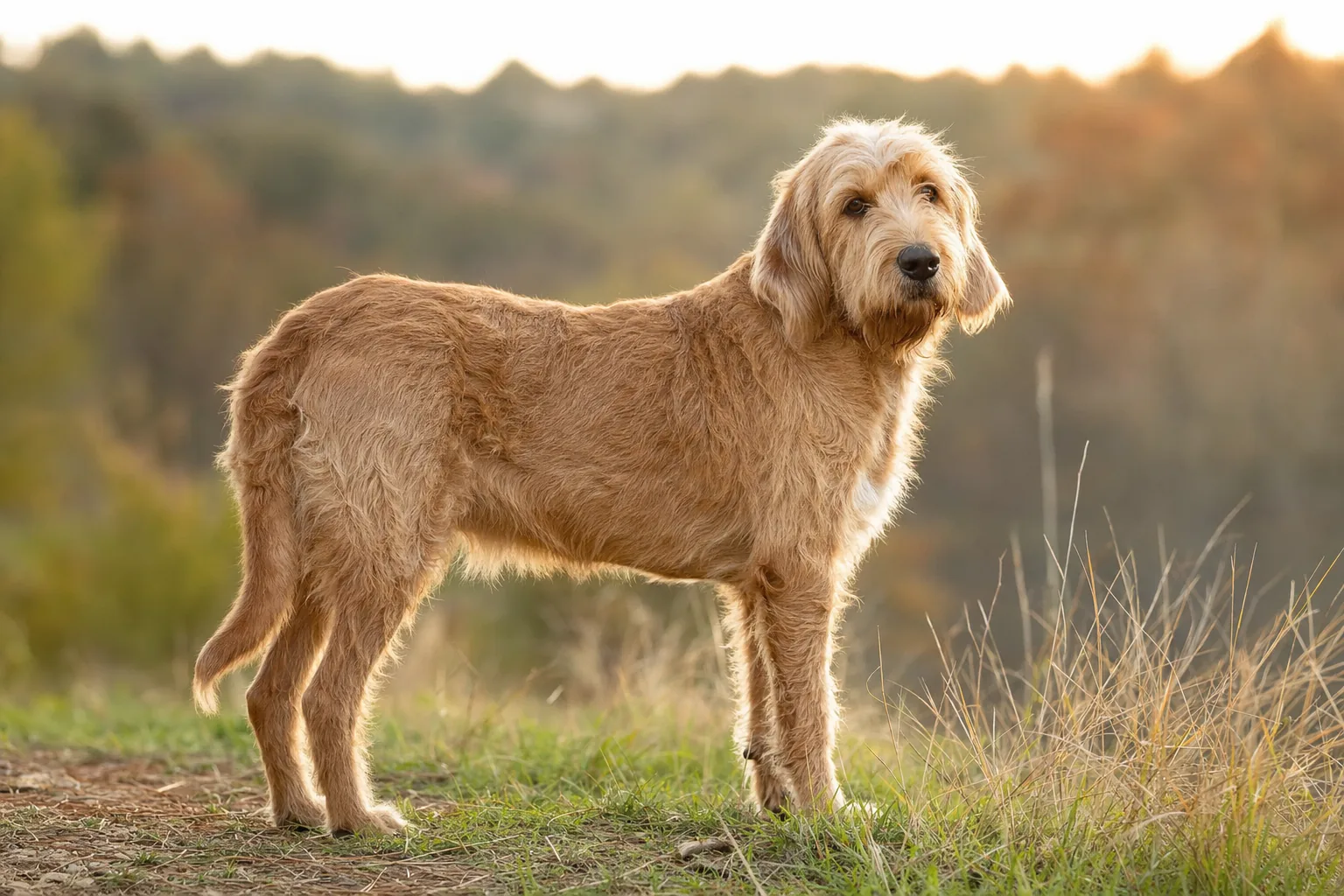 Grand Basset Griffon Vendéen (robe fauve unicolore) adulte en extérieur
