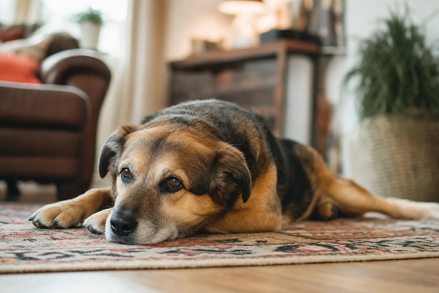 Chien adopté au repos dans son nouveau foyer