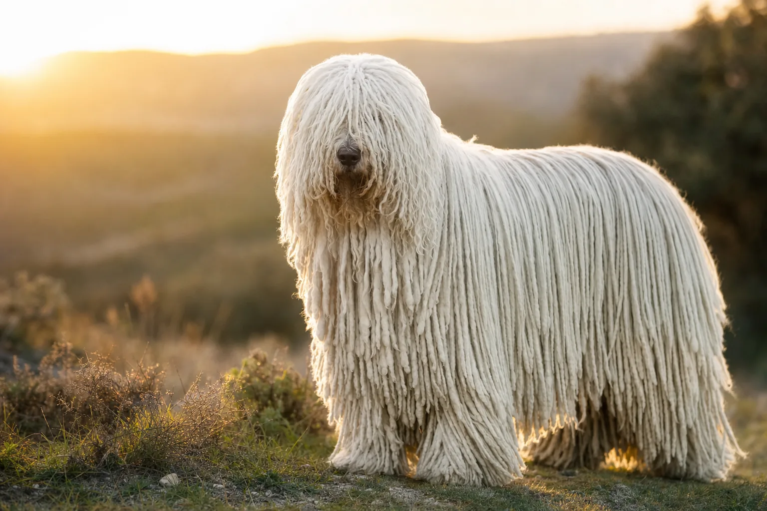 Komondor (robe blanc) adulte en extérieur