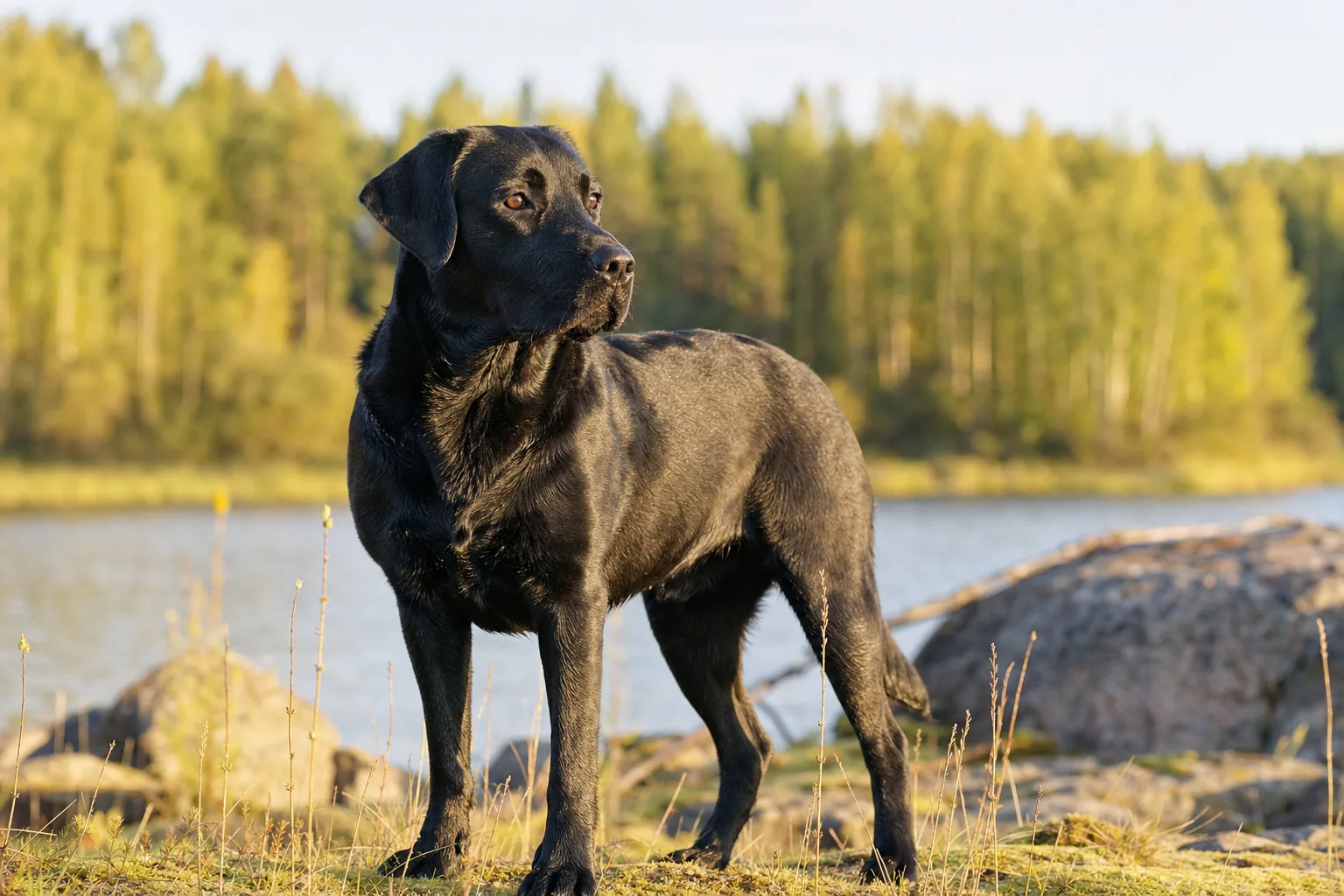 Labrador retriever (robe noir) adulte en extérieur