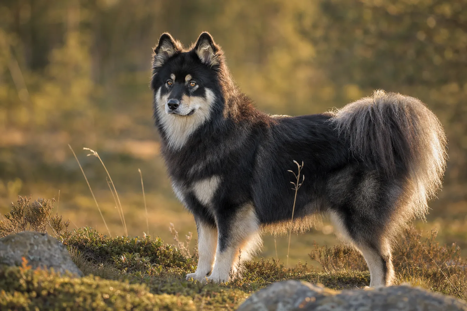 Chien de Berger Finnois de Laponie (robe noir à gris foncé) adulte en extérieur