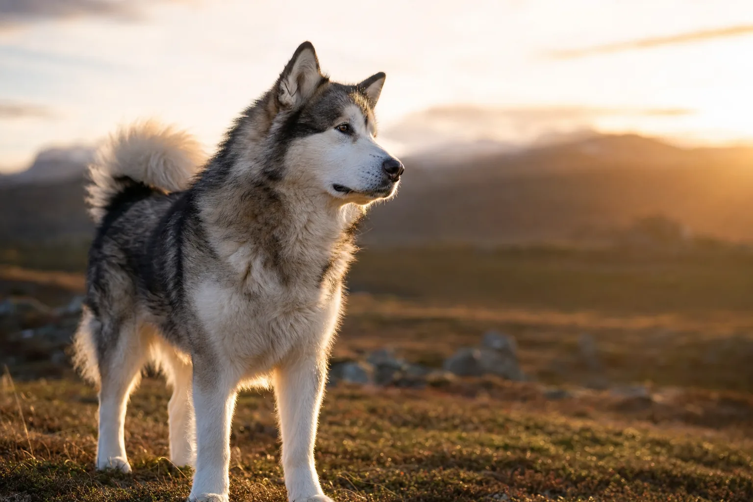 Malamute de l'Alaska (robe du gris clair au noir) adulte en extérieur