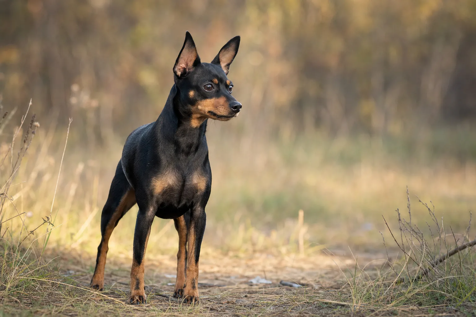 Petit Chien Russe (robe noir et feu) adulte en extérieur
