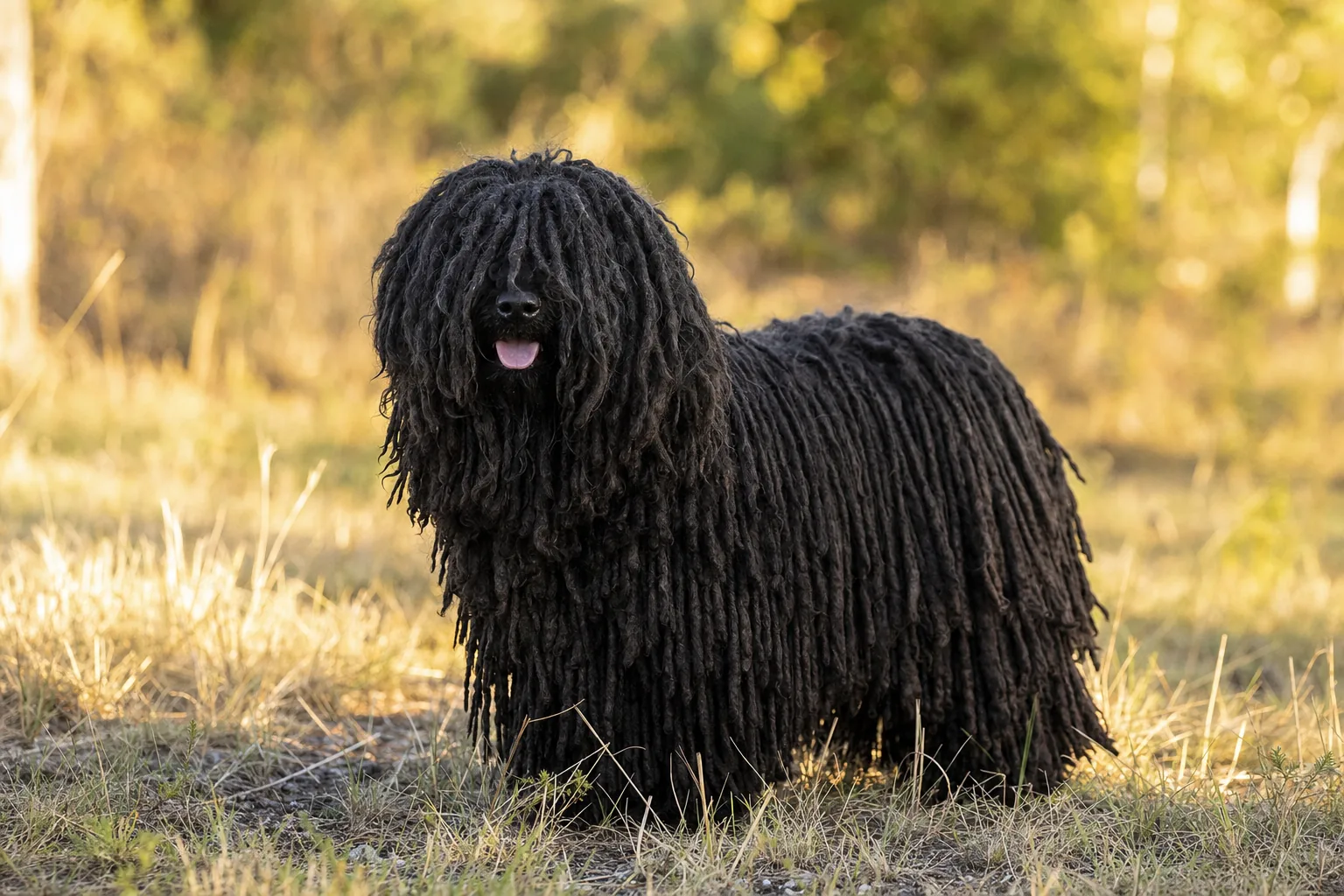 Puli (robe noir) adulte en extérieur