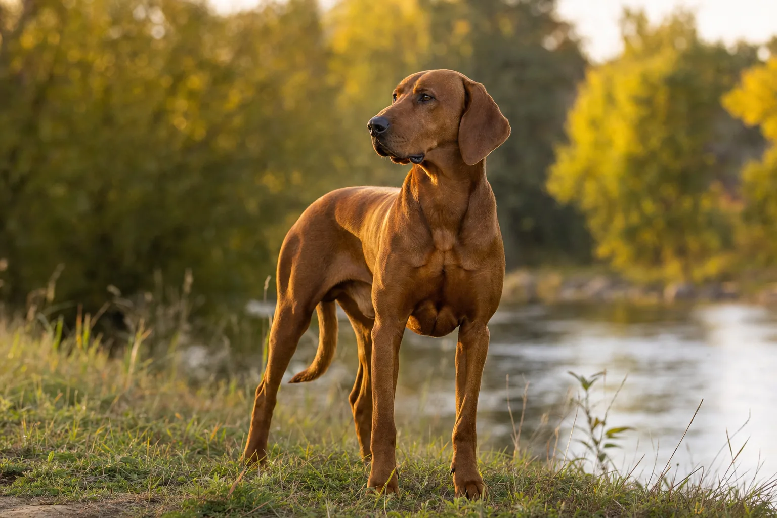 Redbone Coonhound (robe rouge uni (acajou)) adulte en extérieur