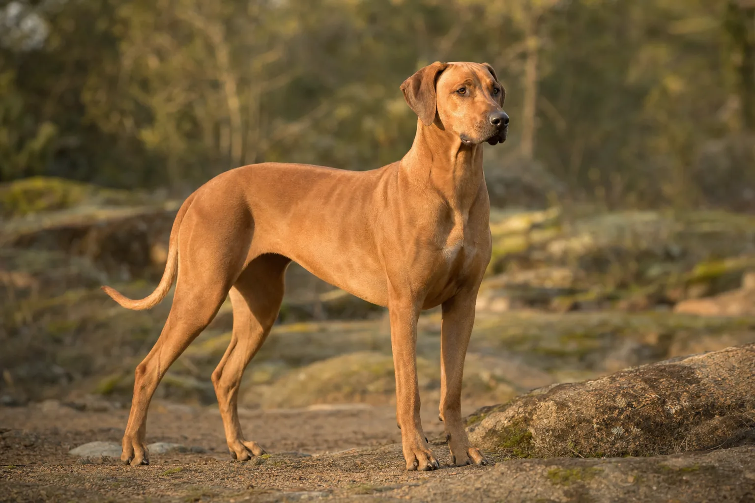 Rhodesian Ridgeback (robe froment clair à froment rouge) adulte en extérieur