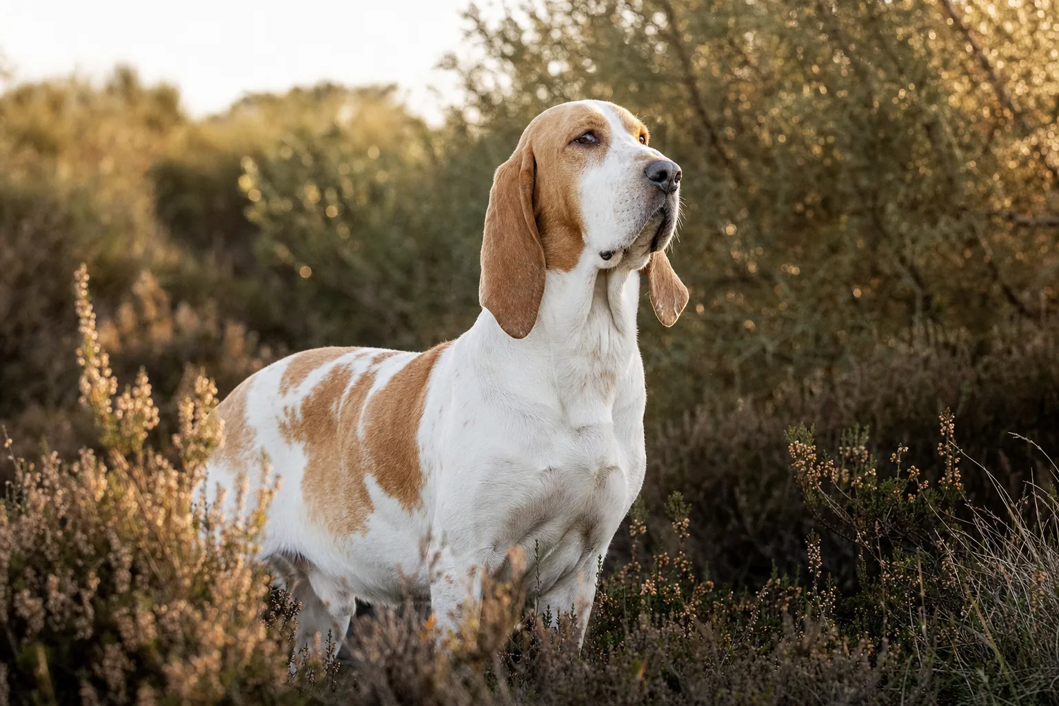 Chien Courant Espagnol (robe blanc et orange, du citron pâle à l'orange soutenu) adulte en extérieur
