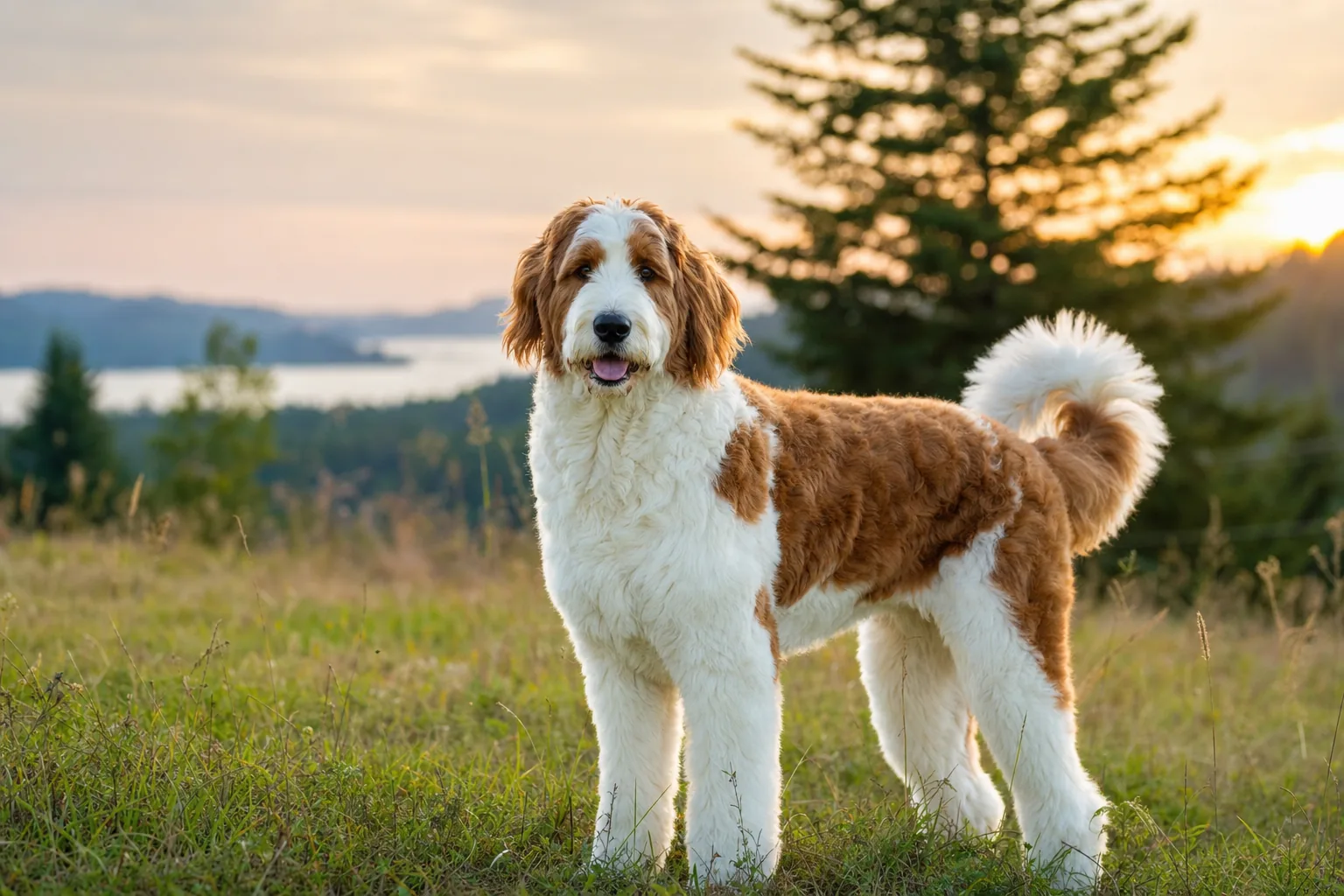 Saint Berdoodle (robe blanc et roux) adulte en extérieur