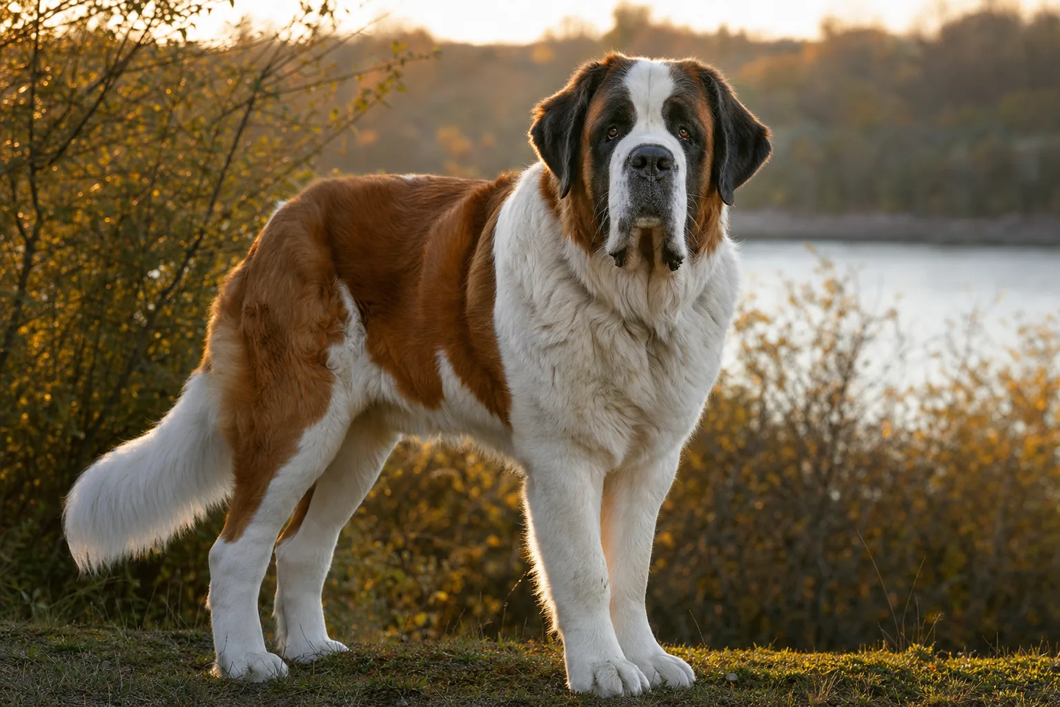 Saint-Bernard (robe blanc et rouge) adulte en extérieur