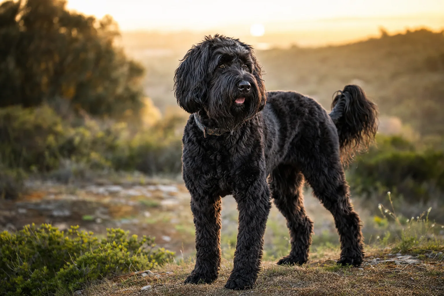 Schnoodle (robe noir) adulte en extérieur