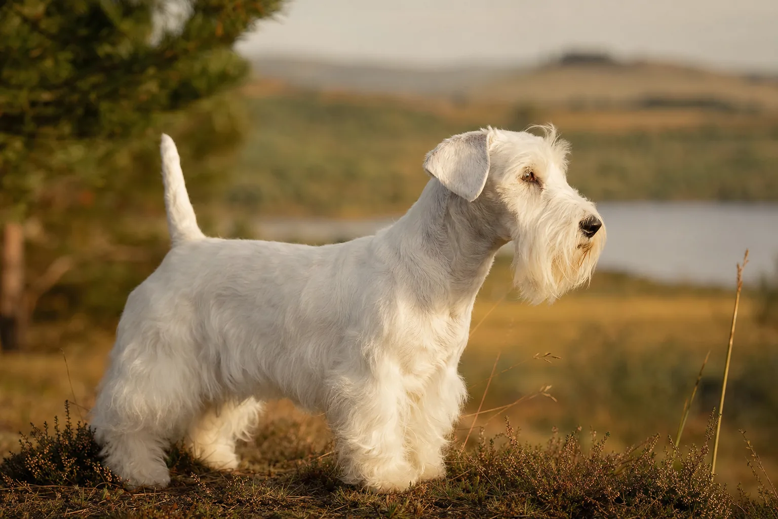 Sealyham Terrier (robe blanc) adulte en extérieur