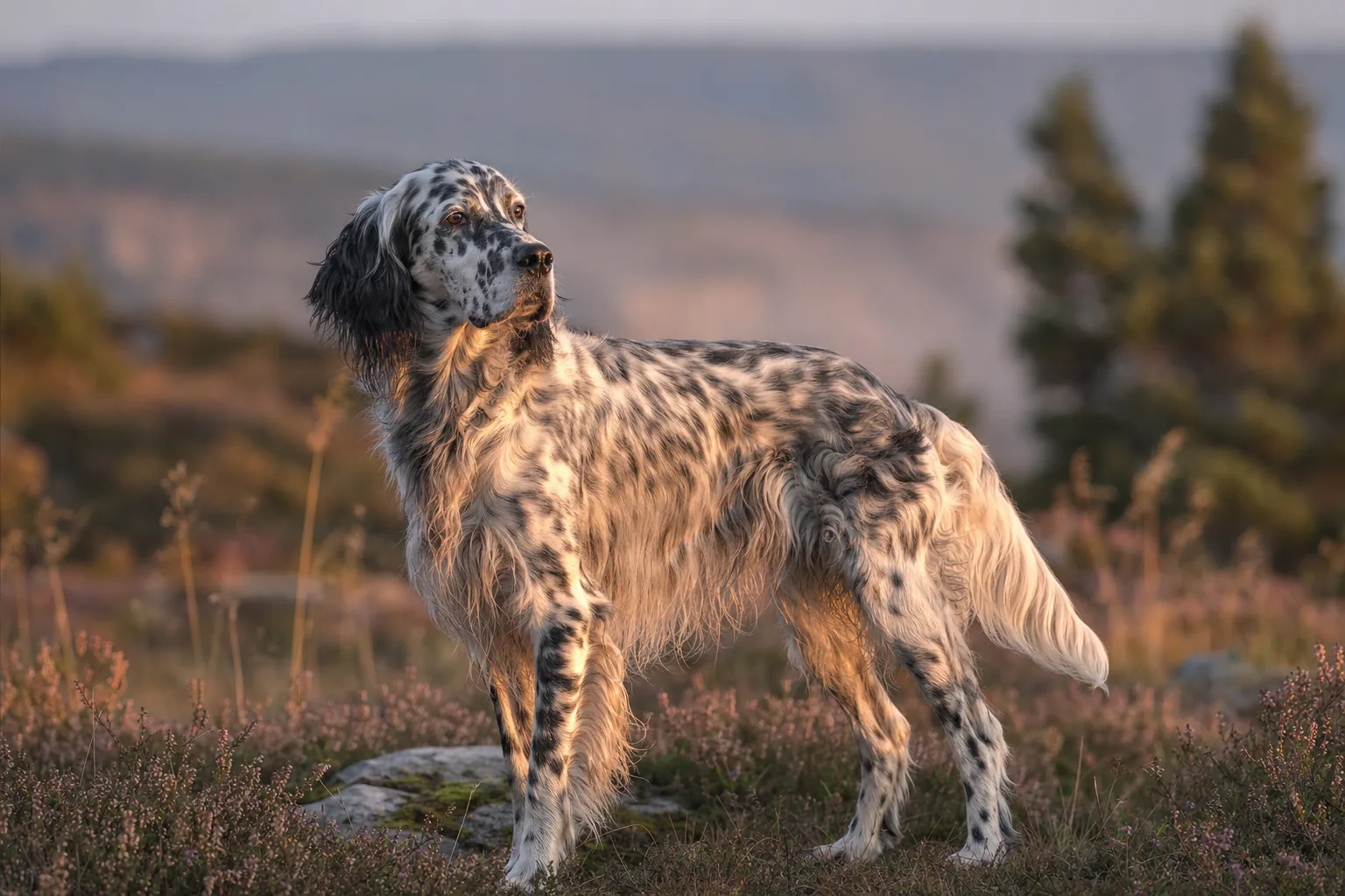 Setter Anglais (robe belton bleu (blanc et noir moucheté)) adulte en extérieur