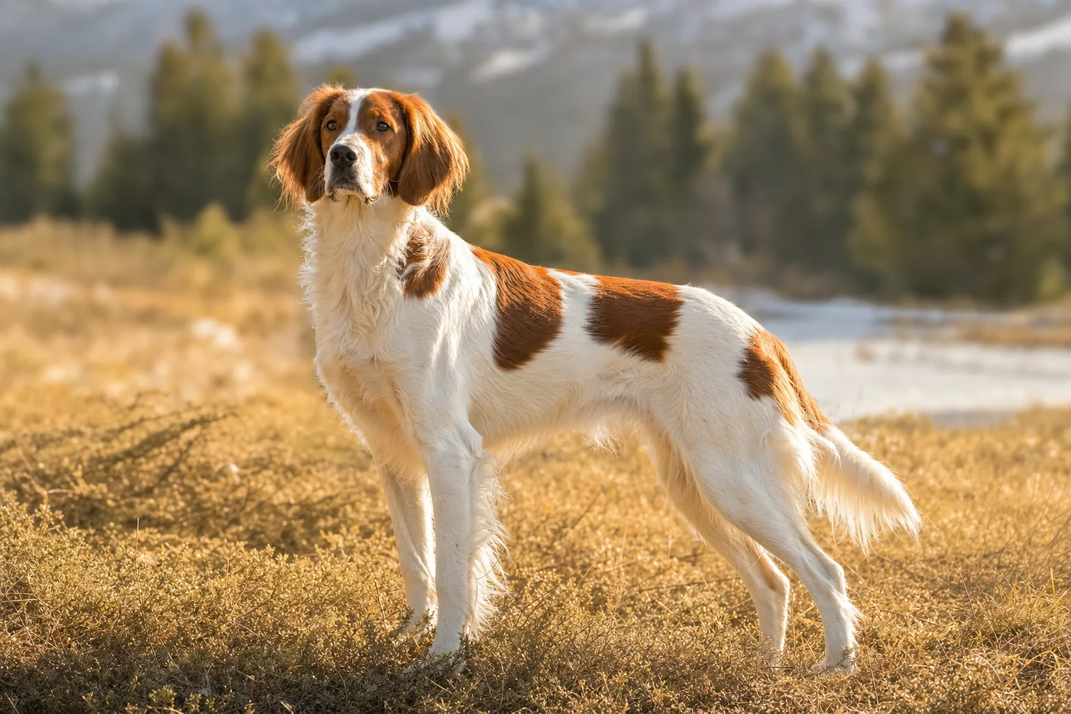 Setter Irlandais Rouge et Blanc (robe blanc à plaques rouges nettes (particolore)) adulte en extérieur
