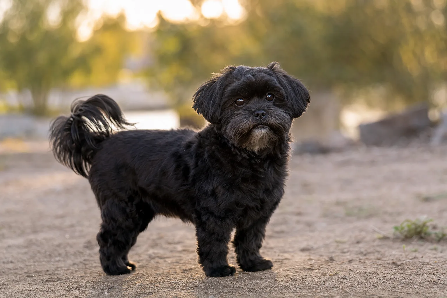 Shorkie (robe noir) adulte en extérieur