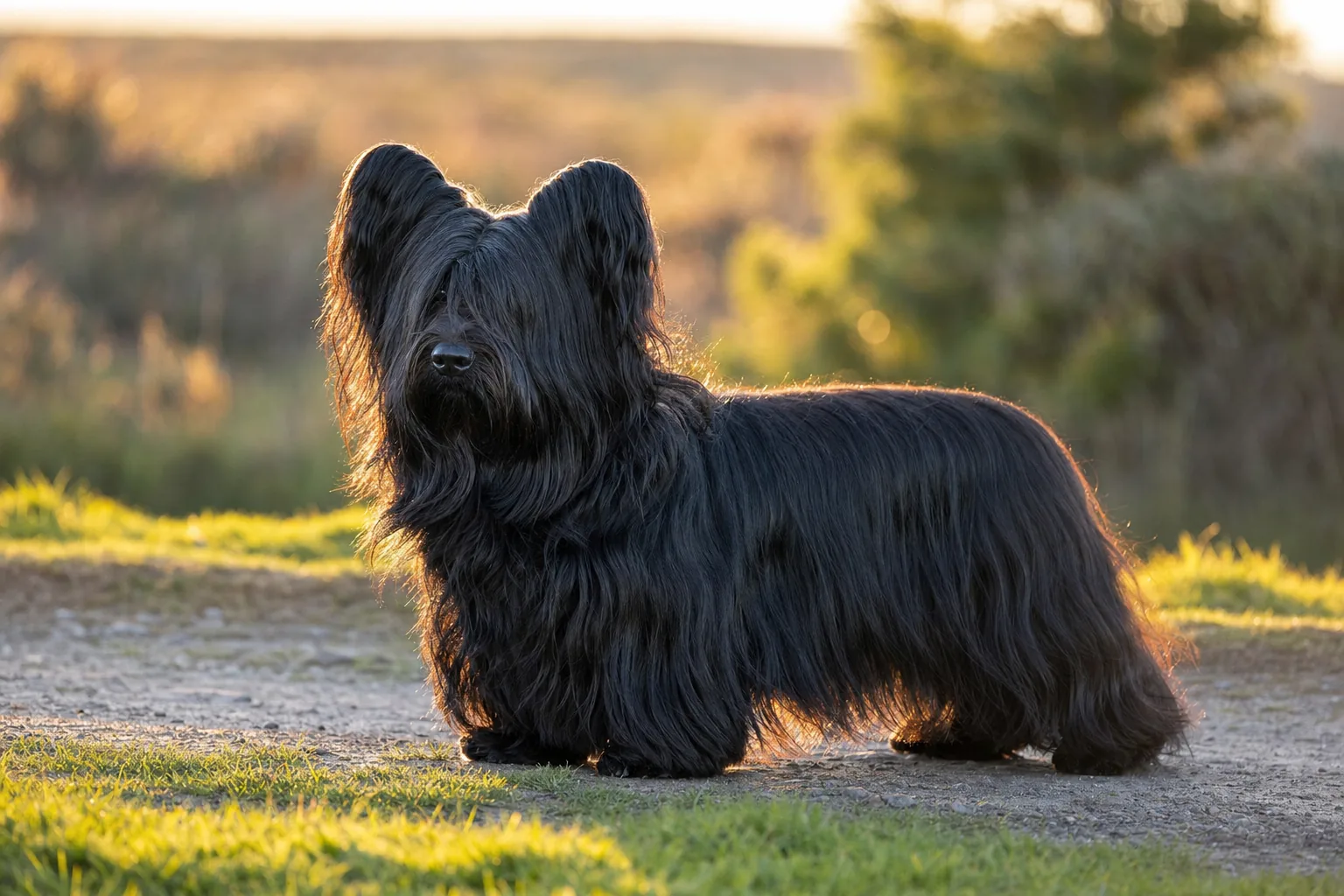Skye Terrier (robe noir) adulte en extérieur