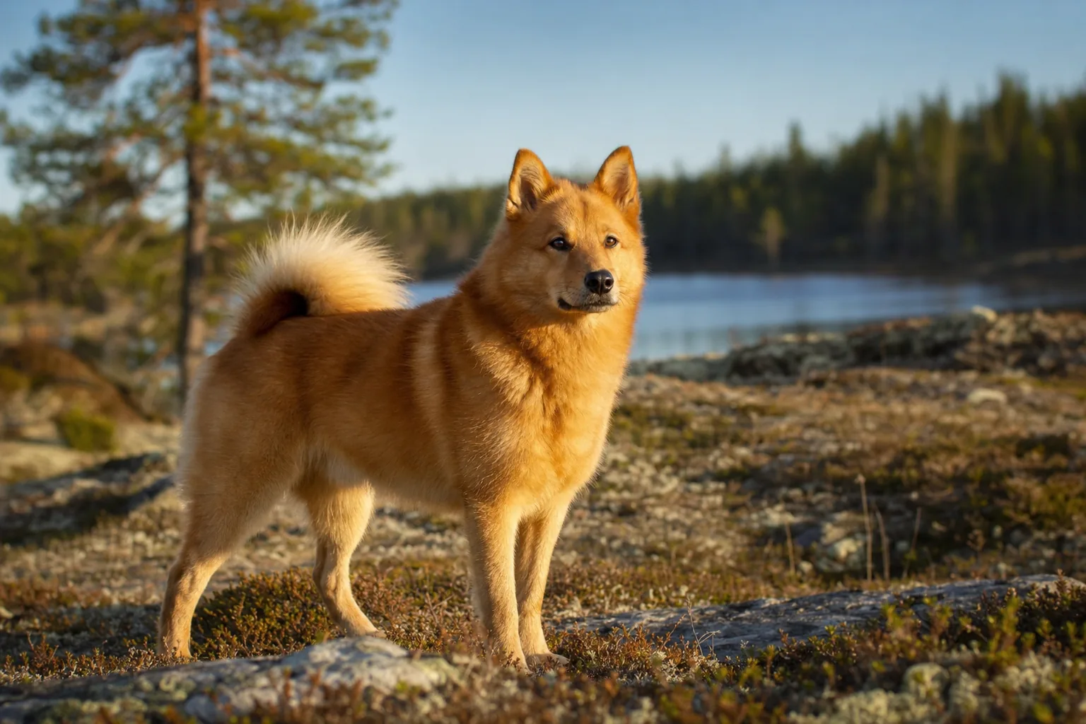 Spitz Finlandais (robe roux doré) adulte en extérieur