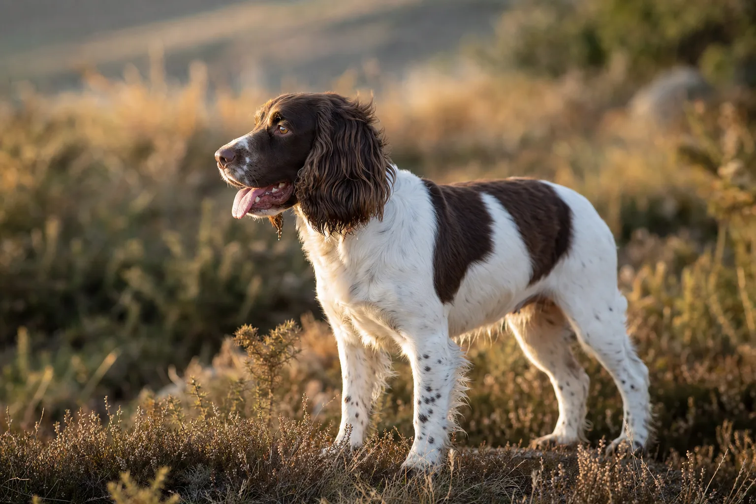 Sprocker (robe foie et blanc) adulte en extérieur