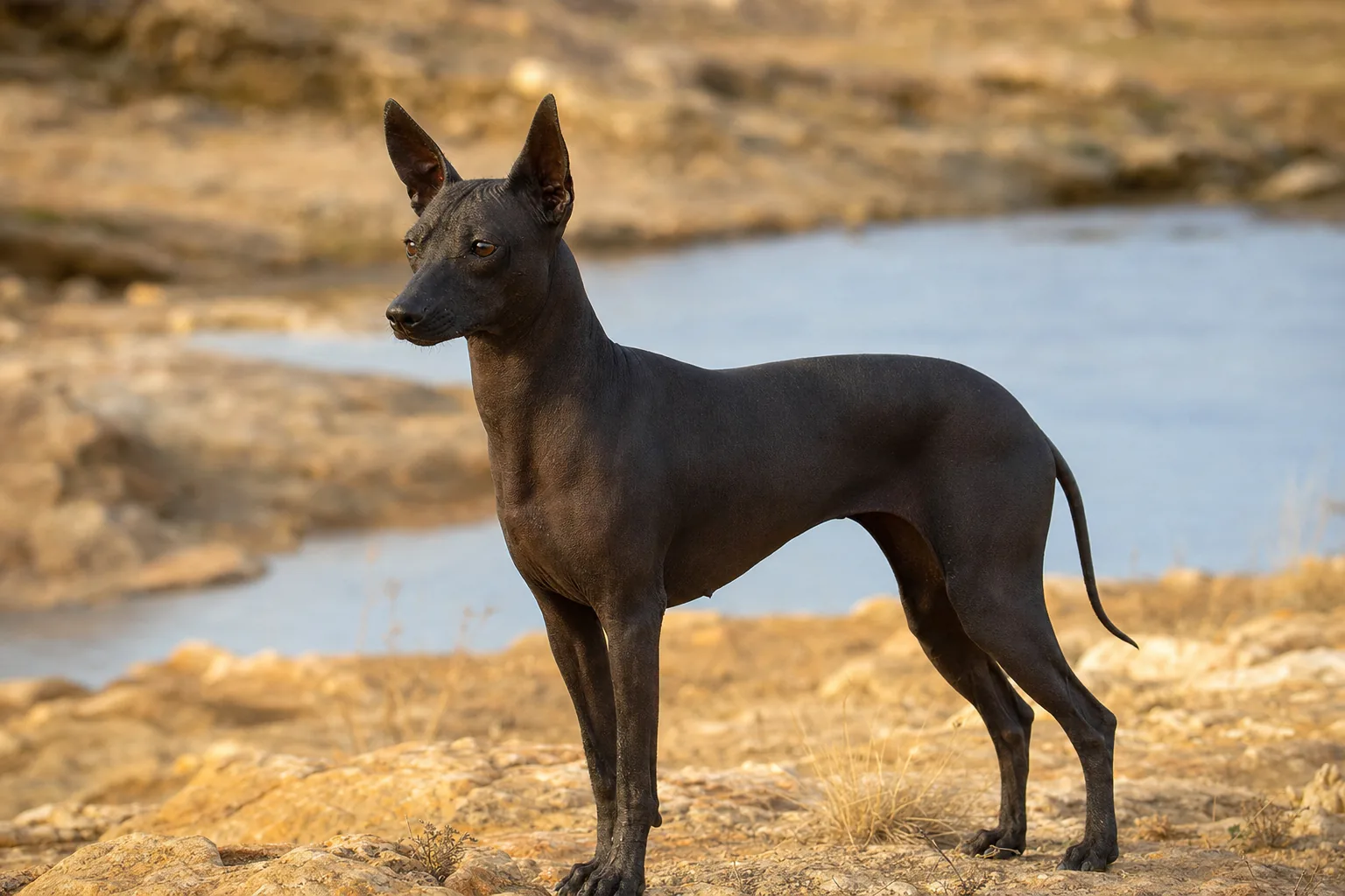 Chien Nu du Mexique (robe noir) adulte en extérieur