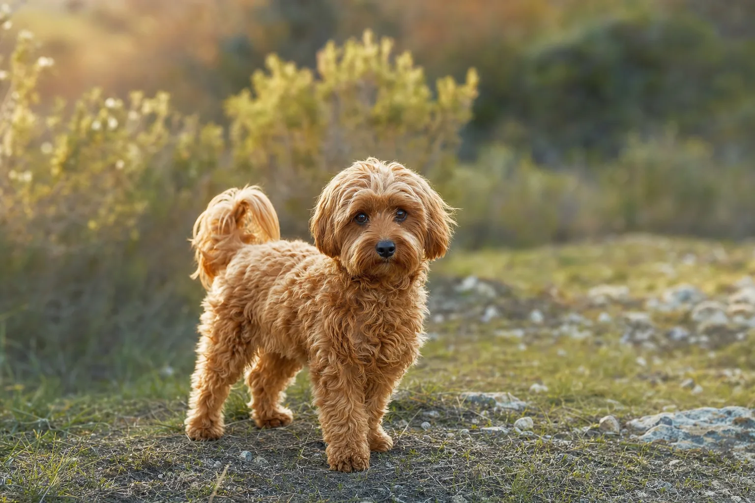 Yorkipoo (robe fauve) adulte en extérieur